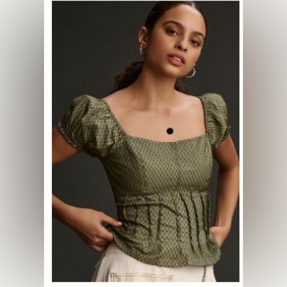 NWOT ANTHROPOLGIE PUFFED CAP SLEEVE corset top size L - Picture 1 of 7